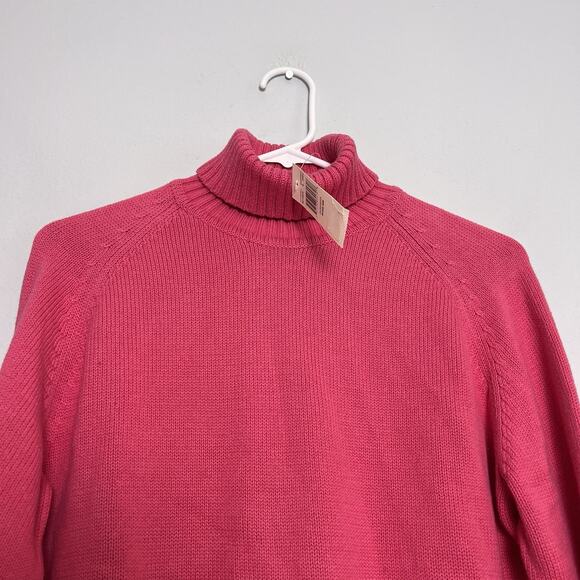NWT Pria Women's Turtleneck Cable Knit Sweater Sz L 100% Cotton Pink Simple - Picture 4 of 11